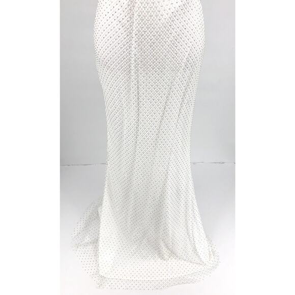 AQUA FORMAL Women's Rhinestone Embellished Fishnet Gown Size 12 Ivory NWT - Picture 8 of 16